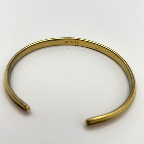 Vintage Monet Jewelry Set Gold Tone Double Link Necklace Cuff Bracelet Floral Br - Picture 8 of 14